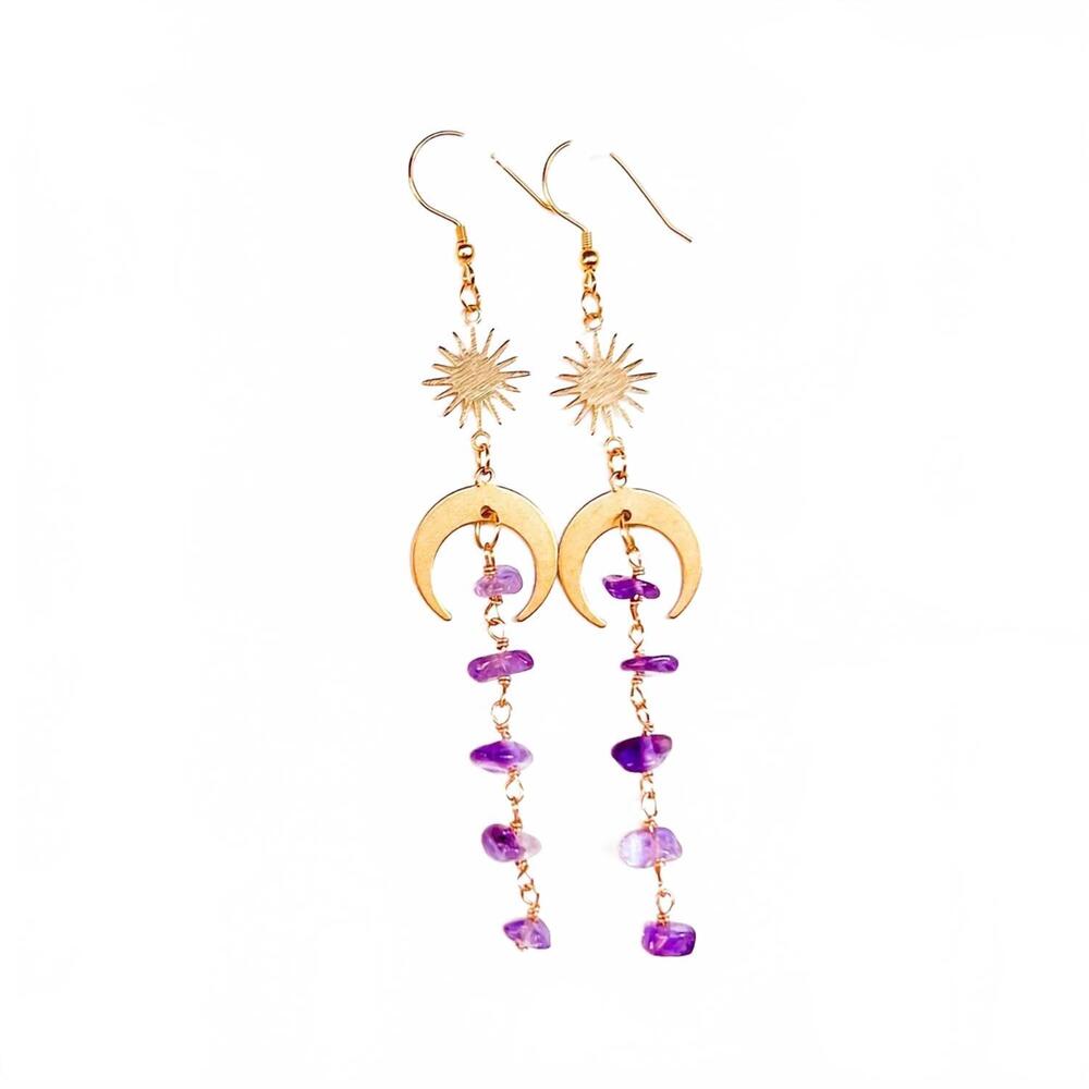 NEW BUDHAGIRL moon and star drop earring in amethyst